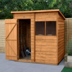 Forest Garden 6x4 Pent Dip Treated Overlap Wooden Shed With Floor (Base Included) - Assembly Service Included
