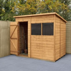 Forest Garden 7x5 Ft Pent Shiplap Wooden 2 Windows Shed With Floor (Base Included) - Assembly Service Included