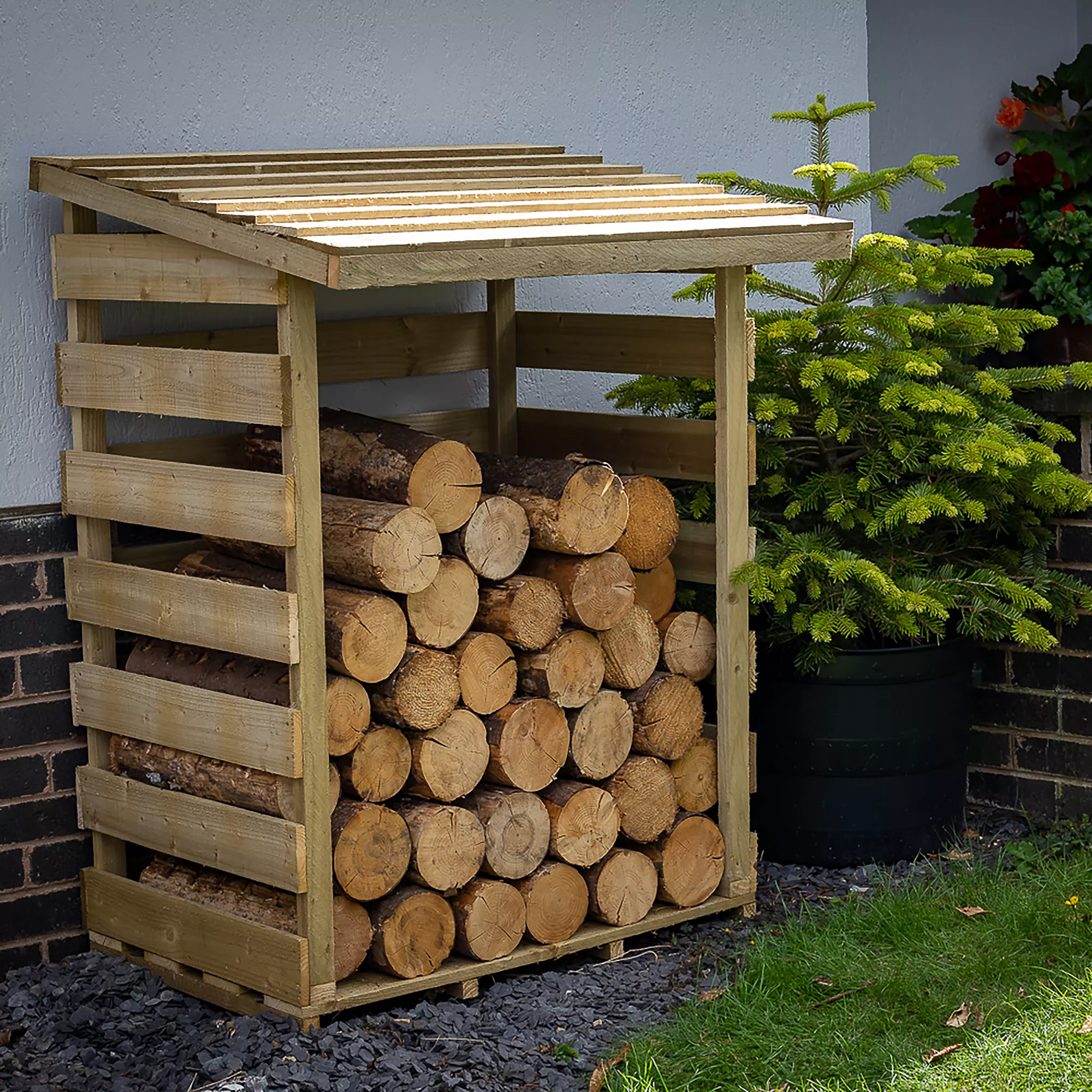 Forest Garden Compact Timber 3x3 Ft Pent Log Store - Image 6