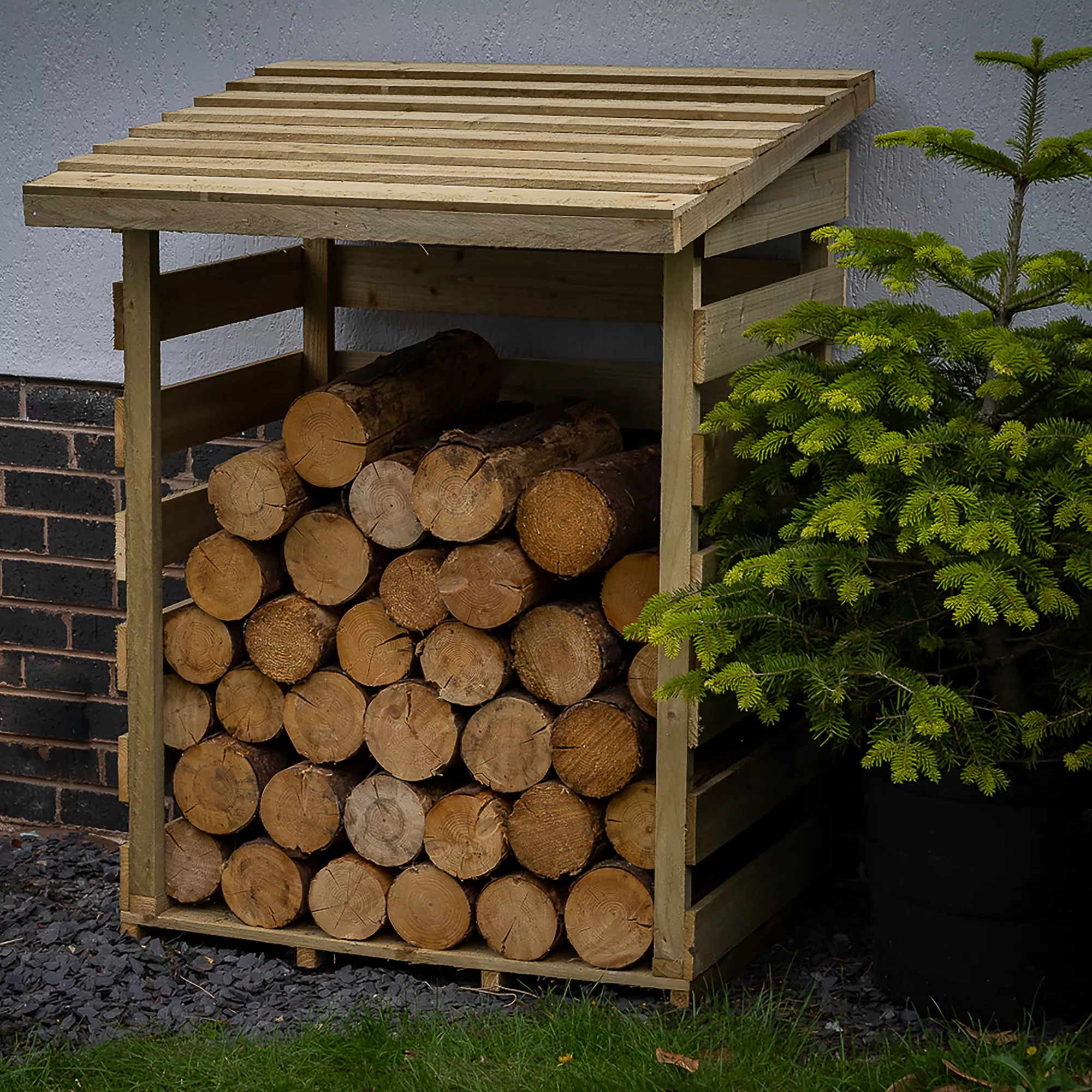 Forest Garden Compact Timber 3x3 Ft Pent Log Store