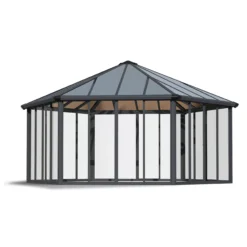 Palram - Canopia Garda Grey Hexagonal Gazebo, (W)5.17m (D)5.95m - Assembly Required