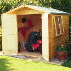 Shire Alderney 7x7 Ft Apex Shiplap Wooden 2 Door Shed With Floor - Assembly Service Included