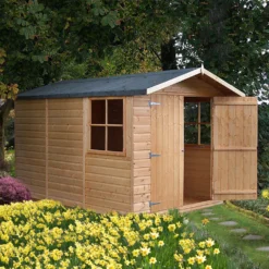 Shire Guernsey 7x10 Ft Apex Shiplap Wooden 2 Door 2 Windows Shed With Floor (Base Included) - Assembly Service Included