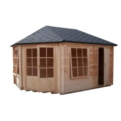 Shire Rowney 10x14 Ft Toughened Glass Apex Tongue & Groove Wooden Cabin With Felt Tile Roof
