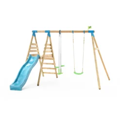 TP Toys Knightswood Double Brown & Green Wood Swing & Slide